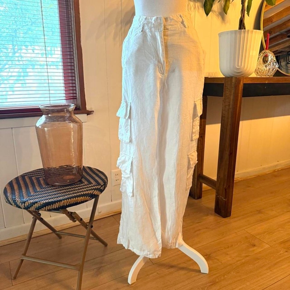 White Linen Cargo Pants Women's Size  Small